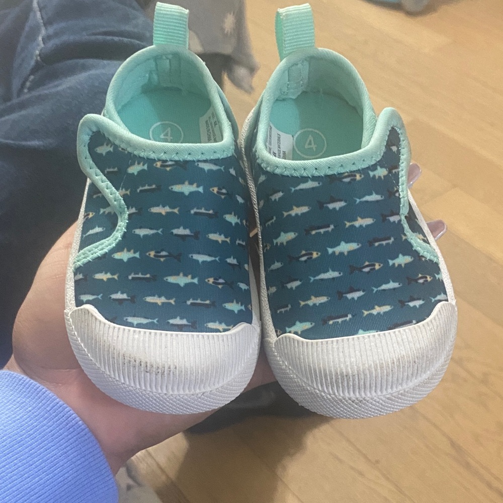 Kids Shark Print Slip-On Shoes - Blue and White